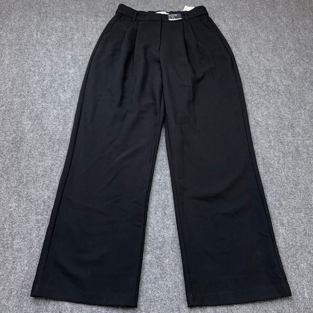 NEW Abercrombie & Fitch Sloane Wide Leg Pant Women 31/12L Black Ultra High Rise